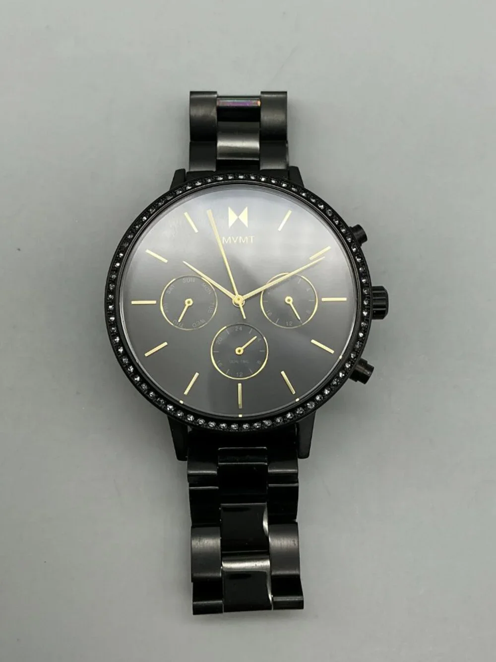 MVMT Women's Nova Caviar Watch 38mm Black Crystals Multifunction New Battery 6.5